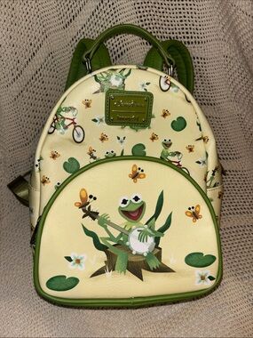Disney Parks Loungefly Kermit the Frog The Muppets Green Cream Mini Backpack